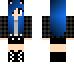 plaid girl with blue hair kitty
