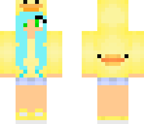 blue haired duck girl with green eyes