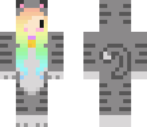 chibi rainbow-haired tabby cat girl