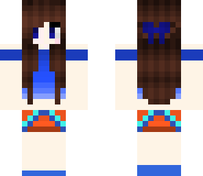 blue shirt girl with brown hair