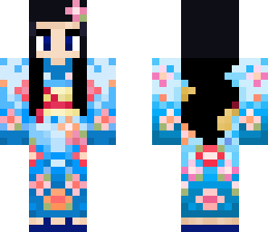 blue geisha kokeshi doll with long hair