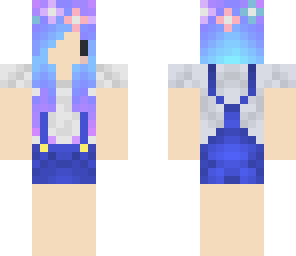 chibi girl with galaxy hair and overalls