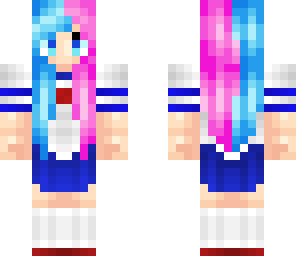 manga school girl with blue and pink hair