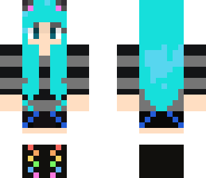 blue haired girl with headphones and cat ears