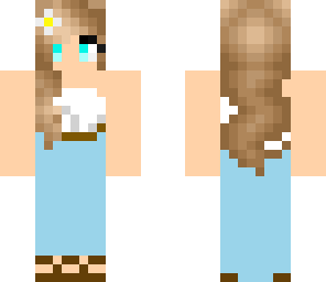 girl in a blue and white dress