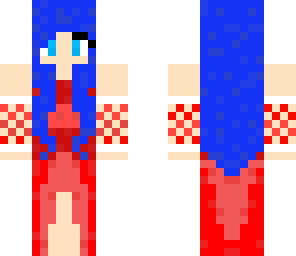 red dress with blue hair