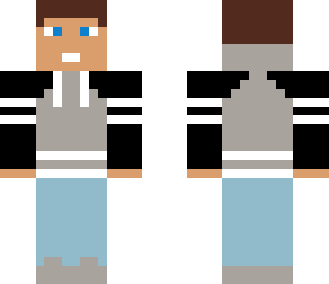 brown haired boy with gray white and black hoodie