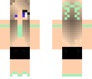 girl in a mint top and black shorts