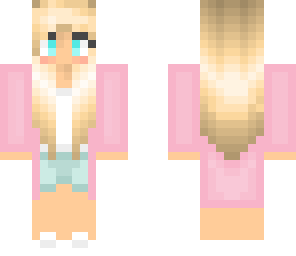 blonde girl with a pink cardigan