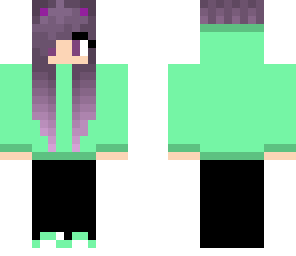 girl in a mint hoodie and black pants