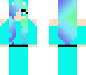 teal cat girl in a dress