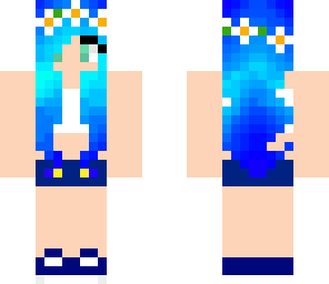 blue haired girl with flower headband