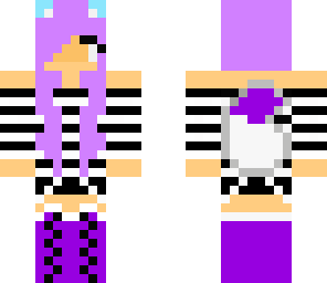 purple  fox girl with striped black and white top
