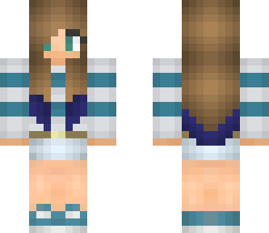 brunette with aqua and white sweater