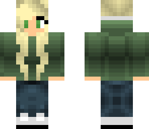 blonde girl with green sweatshirt