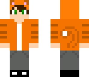 boy with orange cat hoodie