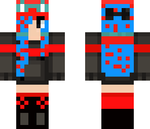blue red and black anime girl