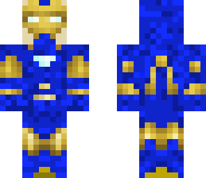 blue iron man with human inside