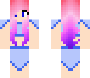 blue dress and pink hair girl