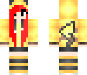 cute pikachu girl with half-in-half red hair
