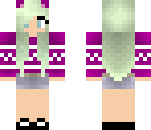 cat girl green pink
