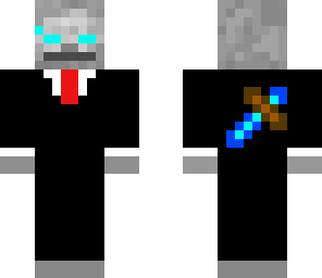 blue herobrine skeleton in a suit