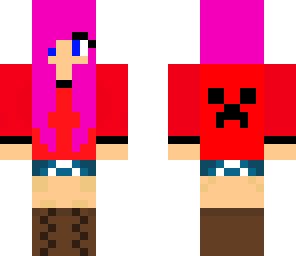 pink hair with red creeper hoodie