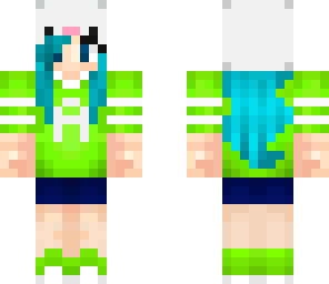 blue haired girl with hat