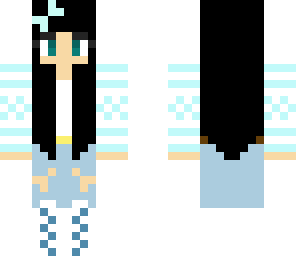 edited girl with black hair and baby blue bow