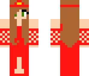 wedding girl with red dress and brown hair