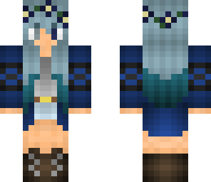 blue haired girl with navy blue and black cardigan