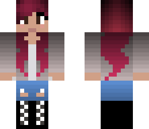 fuchsia haired girl with cardigan