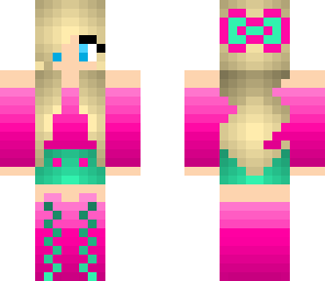 pink and minty green cute girl with bow