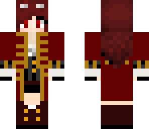  skin with red coat red hair red eyes steampunk