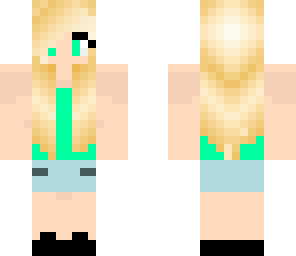 blond girl in aqua