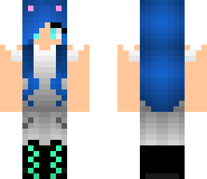 blue hair and cat ears