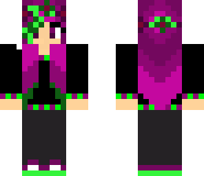purple and green girl with flower crown
