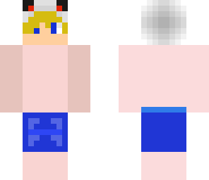 blonde wolf boy with swim trunks