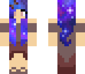 galaxy hair girl in brown dress