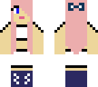 girl with black and white outfit and pink hair