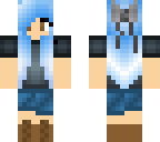 blue haired girl with bow