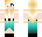 blonde girl wearing teal dress