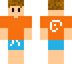 orange polo with blue drawstring shorts