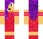 girl with purple hair and a red dress