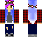 flannel girl w flower crown - blue and pink hair
