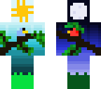 blue bird and red bird pixel art