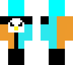 mini penguin holding blue block