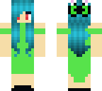 girl in green dress with aqua hair