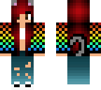 red hair cat girl with checkered rainbow jacket
