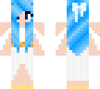 blue haired girl in white dress